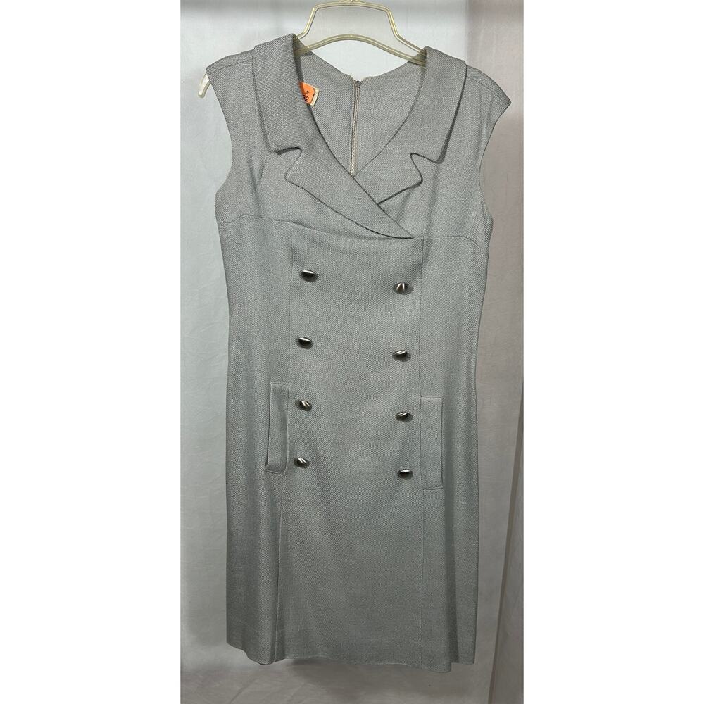 Vintage Alison Ayres Original 1960s Sleeveless Silver Gray Sheath Dress | Size S